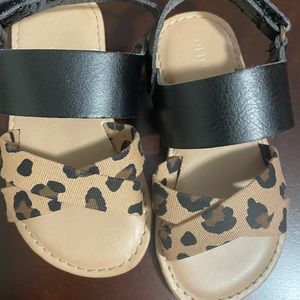 Girls black and leopard strapped sandals
